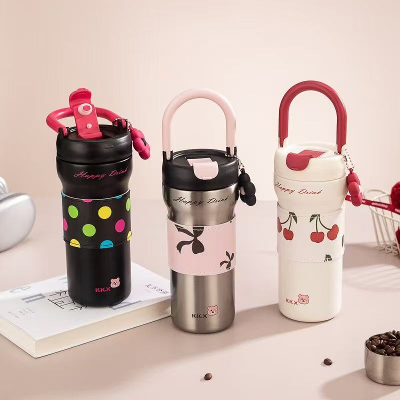 高颜值卡通保温杯304不锈钢大容量便携提绳水杯女生咖啡杯可爱学