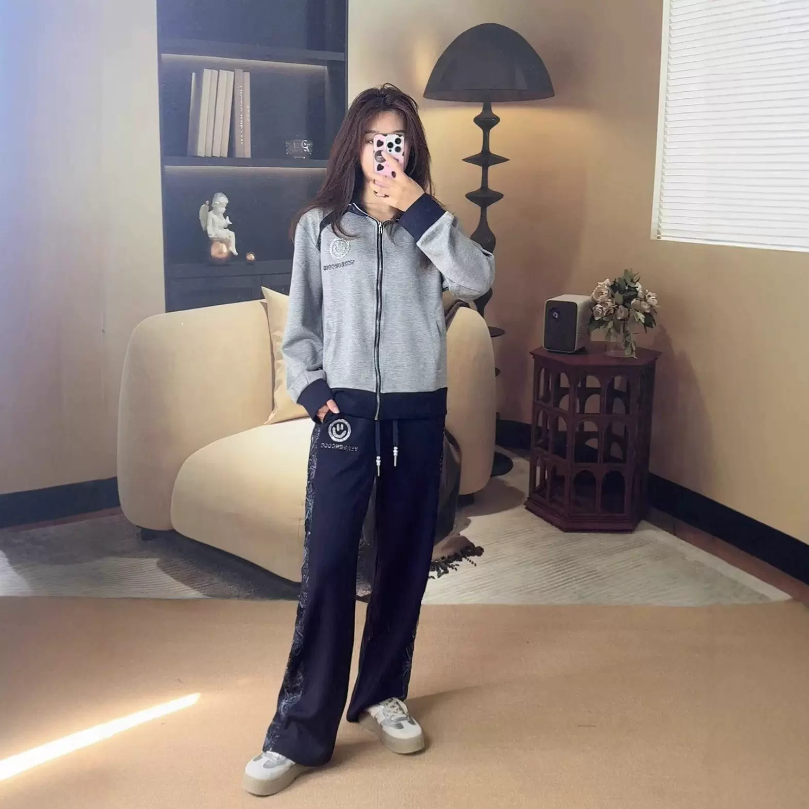 秋季连帽时尚减龄休闲运动套装妈妈装连帽长袖外套裤子女装俩件套