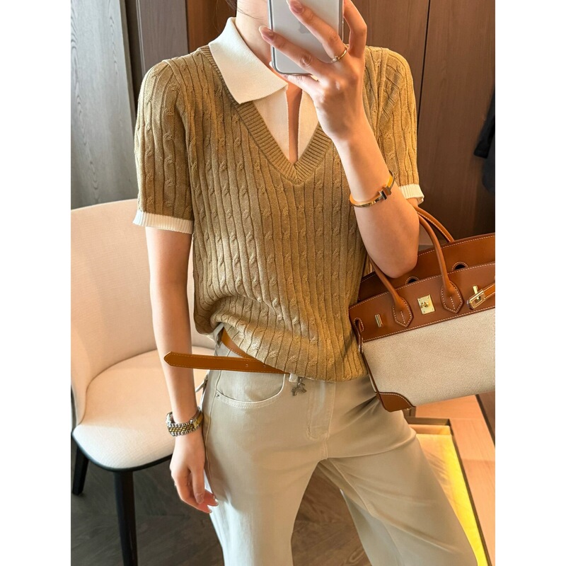 Fake Two-Piece Cable Knit Sweater for Women, European Style, 2026 Spring/Summer New European Fashion Women's Base Shirt, Trendy Fake Two-Piece Cable Knit Sweater for Women, European Style, 2026 Spring/Summer New European Fashion Women's Base Shirt, Trendy
