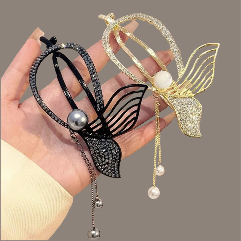 Light Luxury Versatile Elegant Fishtail Twist Clip High-End Exquisite Tassel Metal Back-Of-Head Updo Hair Accessory for Women