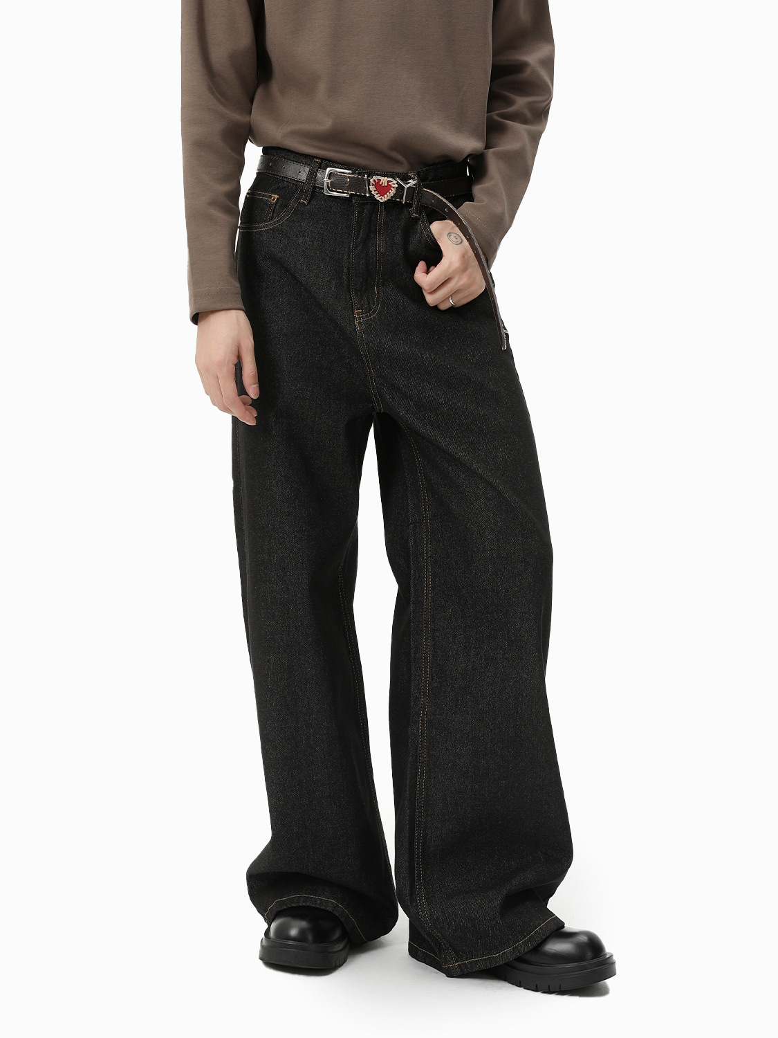 MTLCLOTHES Hombres| Vintage vibe casual H-tipo de barril recto, pantalones jeans de piernas largas, tendencia