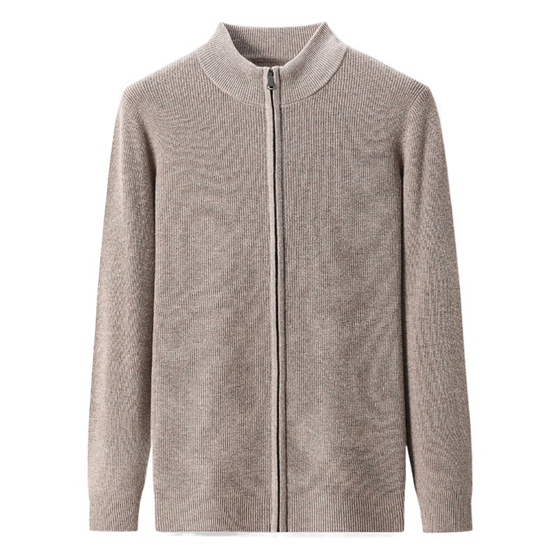 Autumn Men's Coat All-Wool New Striped Stand-Up Collar Cardigan Long-Sleeved Zipper Knitted Trendy Cardigan Wholesale