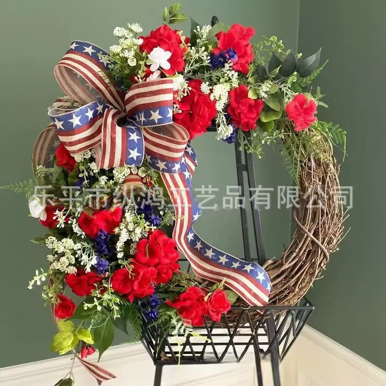 跨境亚马逊美国独立日花环门挂家庭节日装扮道具商场橱窗装饰花环