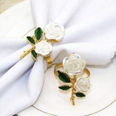 厂家直销酒店米色珍珠花餐巾扣植物玫瑰花餐巾环餐巾圈口布环
