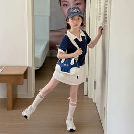 韩系女中大童短袖Polo衫上衣+裙裤两件套2026夏季新儿童洋气套装