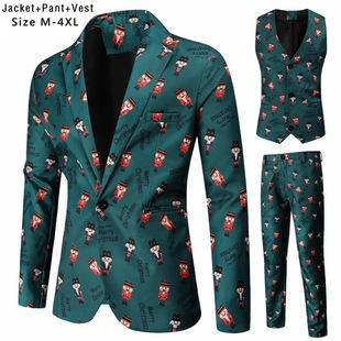 2023 autumn and winter foreign trade new European and American casual suit Christmas printed suit suit suit trousers suit three-piece dress