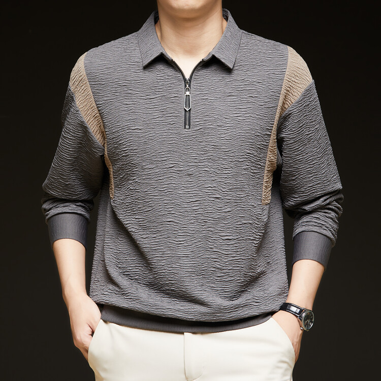Half Zip Sweater Men's Lapel Polo Shirt Spring and Autumn New Fashionable Loose Color-matching Long-sleeve T-shirt for Hair Half Zip Sweater Men's Lapel Polo Shirt Spring and Autumn New Fashionable Loose Color-matching Long-sleeve T-shirt for Hair