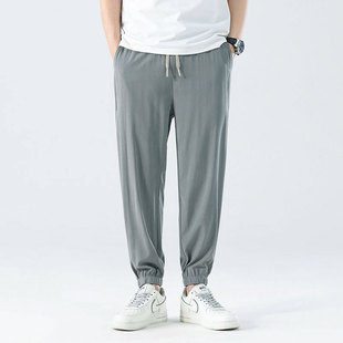 J2031# plus size men's summer new thin casual pants men's loose plus size men's drawstring ankle-tied trousers