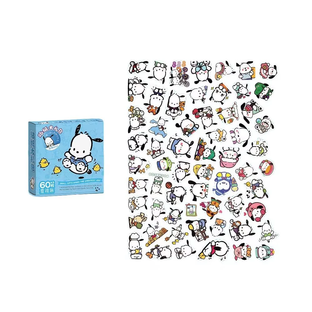 Маленькие наклейки Sanrio для детей, подарочная коробка 60+3 шт., ассортимент персонажей