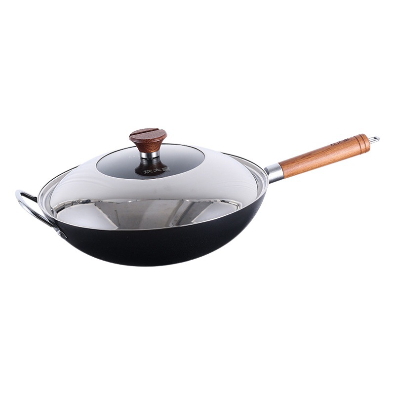 Cocina Rey WOK de hierro no patrimonio hogar wok no recubierto antioxidante Cocina de Inducción estufa de gas olla de hierro binaural