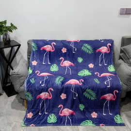 跨境亚马逊双面法兰绒数码印花火烈鸟毛毯 儿童午睡毯 办公室盖毯