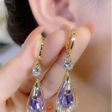 Серебряная игла, зелёные модные фиолетовые серьги, стиль высокого качества, простой и элегантный дизайн