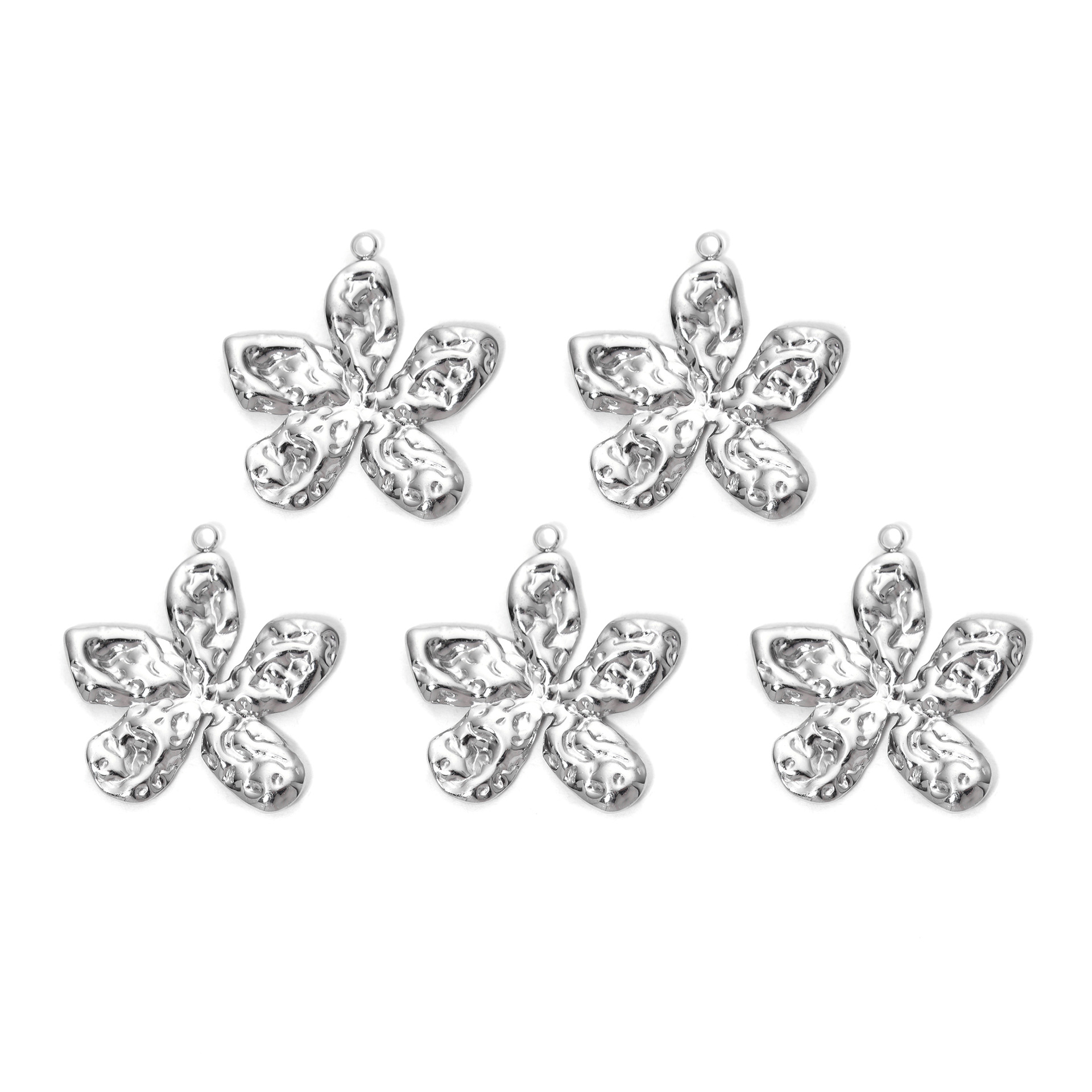 Flower Pattern Spring&Summer Season Plating Design 5 PCS/Package 304 Stainless Steel Flower Pendant