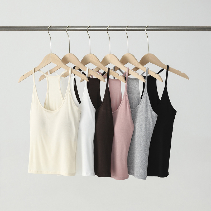 【】Mulberry Silk + Modal Racerback Camisole for Women, Spring/Summer, with Chest Pads, Light-Colored, Non-Transparent