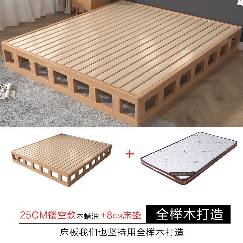 Madera de haya, cama de tatami japonesa, cama de piso, cama de madera maciza, cama sin cabezal de cama, cama doble de pino moderna y simple, cama baja image 25
