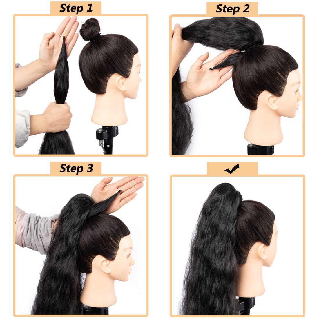 Sünteetilised juuksed 38-tollised lokkis sünteetilisest painduvast mähisest maisikujulise lainelise hobusesaba pikendusest_voghion.com