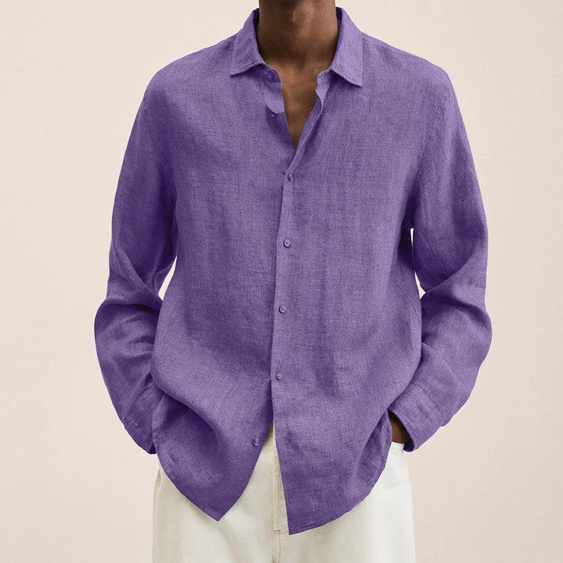 Solid Colour Long Sleeve Casual Shirt For Men Loose Fit_voghion.com