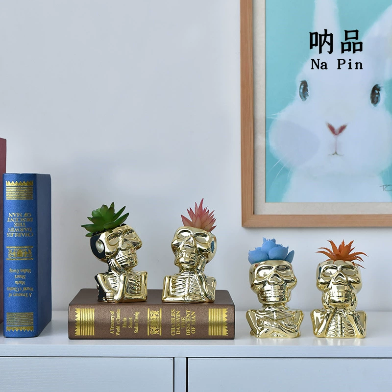 Внешняя торговля, экспорт, керамический мясистый цветочный горшок, позолоченный в форме черепа, трансграничный рынок для предметов интерьера