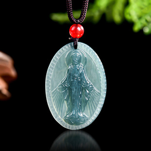 Natural A Jade Blue Water Virgin Mary Pendant Jade Pendant Men's and Women's Pendant Sihui Jade Wholesale