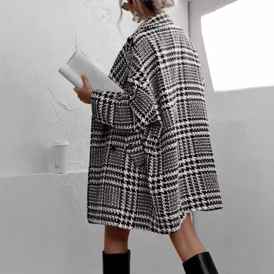 Women's Clothing Autumn And Winter Thickened Plaid Coat With Lining Woolen Coat_voghion.com