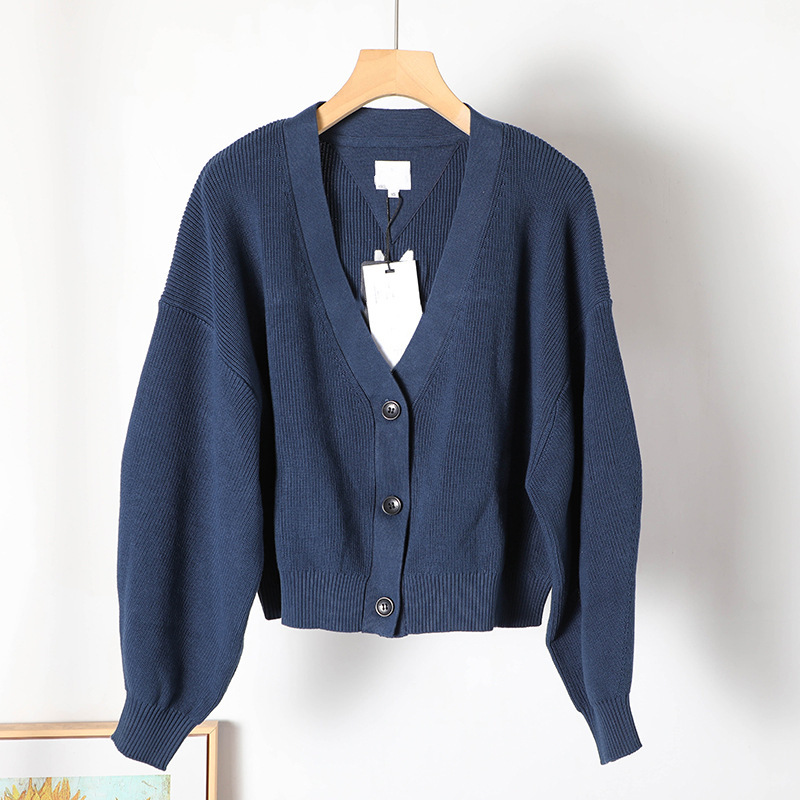 Meitang Series~ Women's Thick Loose V-Neck Buttoned Drop Shoulder Short Lantern Sleeve Knitted Cardigan 1515 Meitang Series~ Women's Thick Loose V-Neck Buttoned Drop Shoulder Short Lantern Sleeve Knitted Cardigan 1515