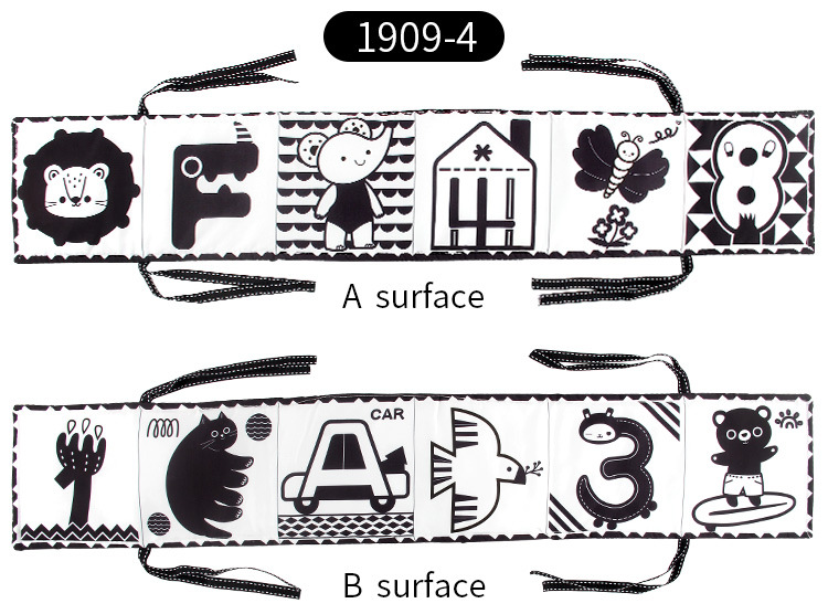 Enfant Éducation Précoce Puzzle Forme Cognitive Animal Double-jouets De Livre En Tissu Noir Et Blanc display picture 3