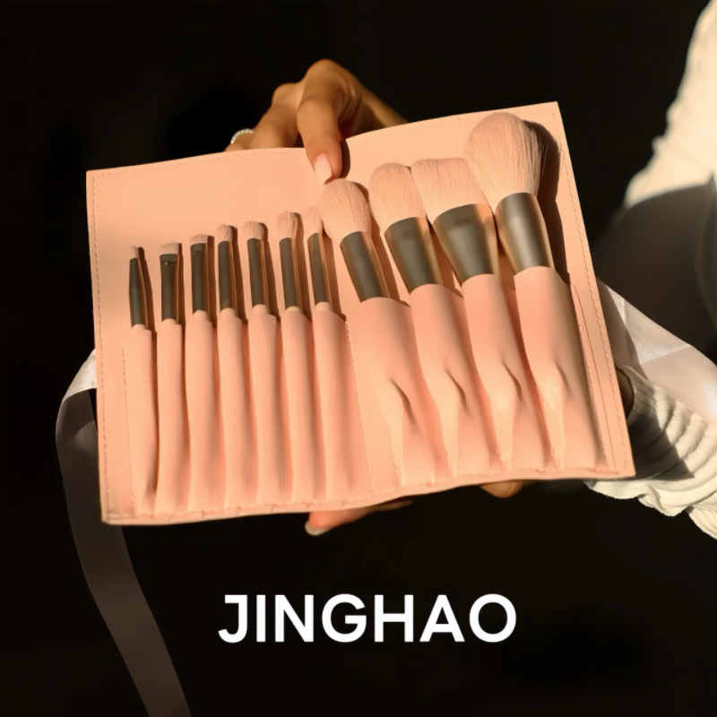专业11支超柔软化妆刷套装 高品质木制手柄天然毛发脸部细节刷