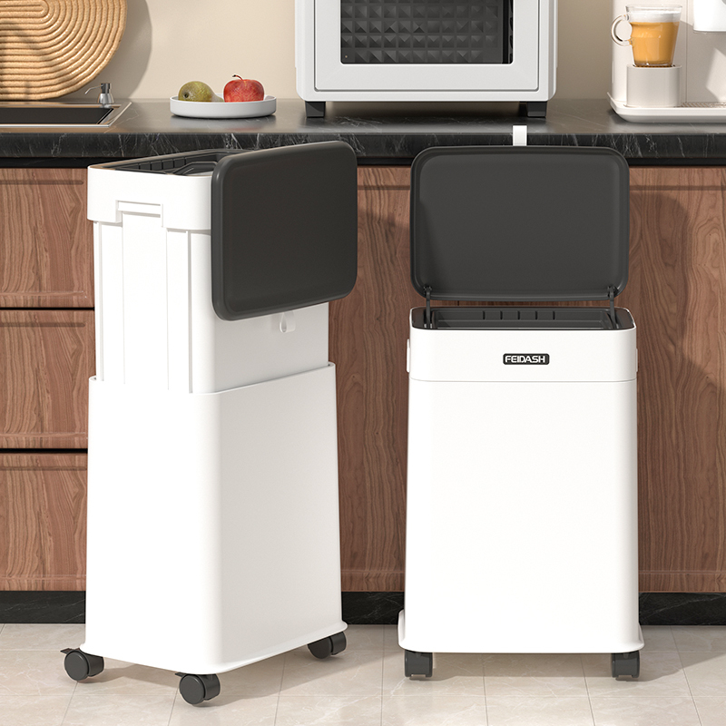 Japanese-Style Adjustable Trash Can for Home Kitchen, No Need to Bend Over, with Wheels, Movable, Stylish, Large Capacity, Extendable Wastebasket