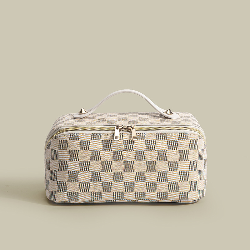 Bolsa de Cosméticos a Cuadros Estilo Retro, Modelo 2024, PU Multifuncional, Práctica y Portátil, Bolsa de Almacenamiento de Artículos de Tocador 8301 #