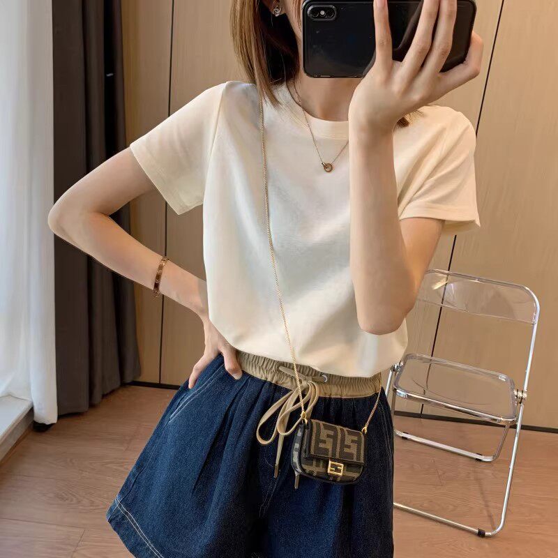 Must-Have for Everyone! High-End Color Scheme, Simple Basic Round Neck Short-Sleeve Solid Color Versatile Slimming T-Shirt, New for Women in Summer 2026