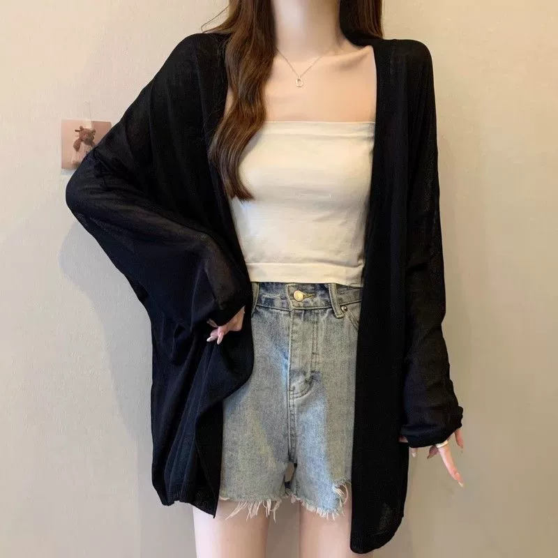 Лёгкий летний вязаный кардиган, plus-size (L–4XL), длинный рукав, защита от солнца