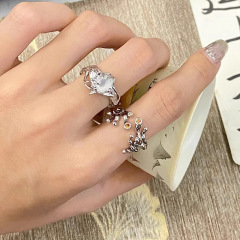 白月光貓眼石蔓藤纏繞開口戒指女肌理質感小眾設計個性時尚指環潮