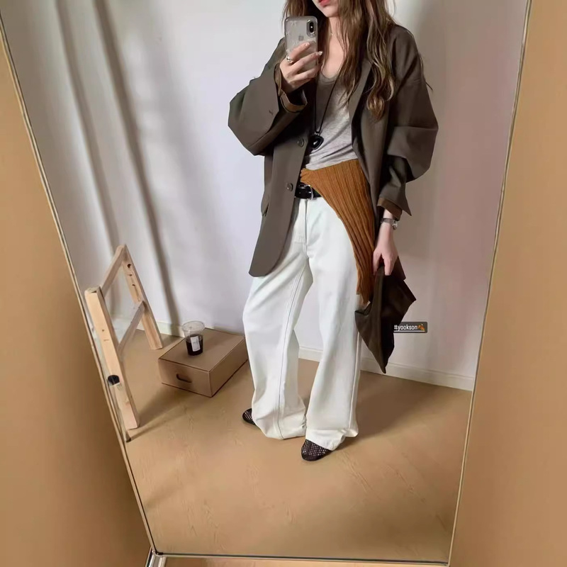 Thirteen lines straight leg god pants! Old Qian Style Slim Jeans Women's Early Autumn Simple All-match Mop Pants