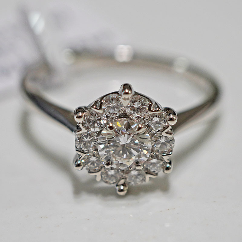 PT950铂金培育钻石戒指女士多角圆形婚求婚星耀围镶|ms