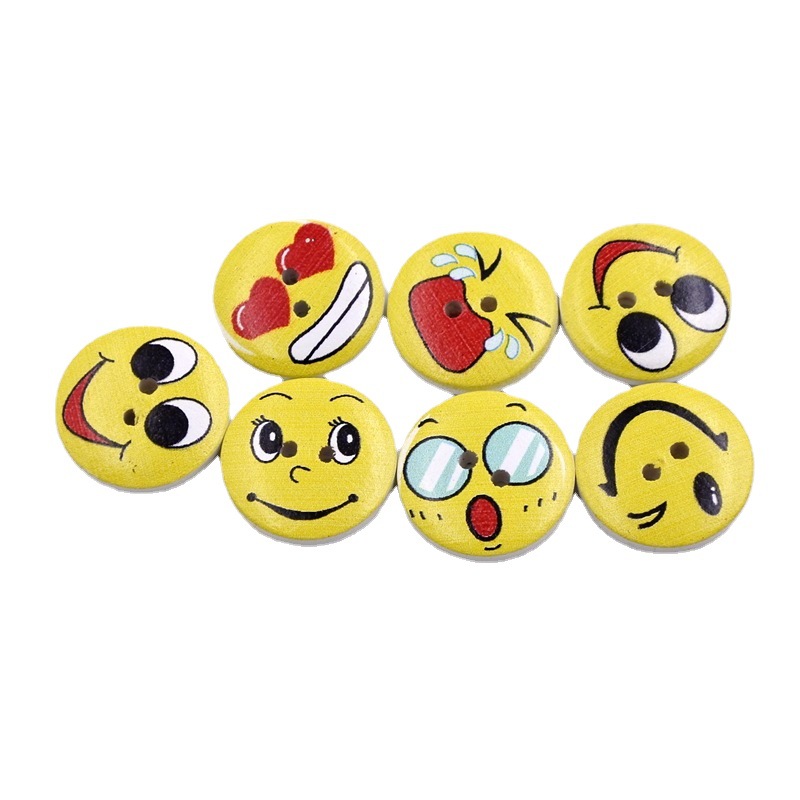 1.5/2/2.5cm paquete de emoji de fondo blanco de madera botones pintados botones de madera decorativos de madera 50/100 piezas por paquete