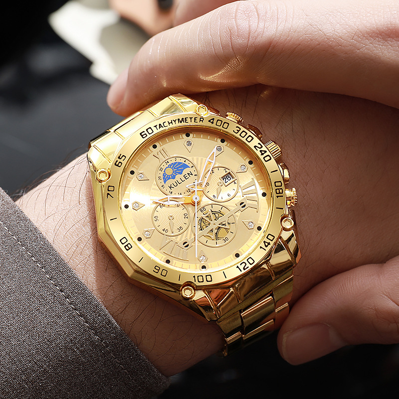 Cross-Border New Men's Watch High-End Business Calendar Alloy Steel Band Watch Men's Non-Mechanical Watch Men's Watch