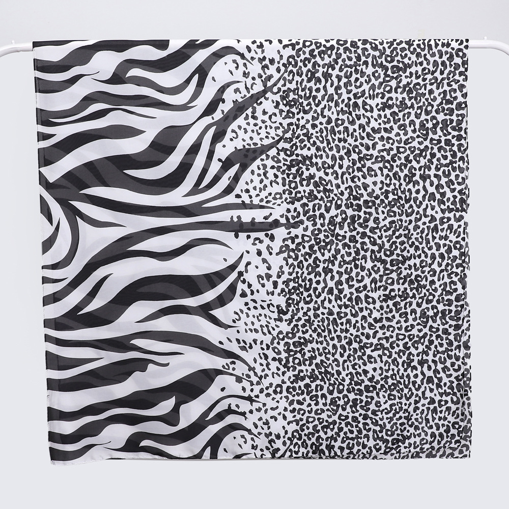 Leopard Print Patchwork Shawl Trendy Retro Style Long Silk Scarf Breathable Sunscreen Thin Women's Accessory_voghion.com