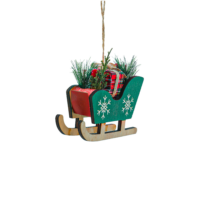 Navidad transfronteriza trineo de madera decoración colgante trineo decoración árbol de Navidad colgante atmósfera diseño de decoración de madera