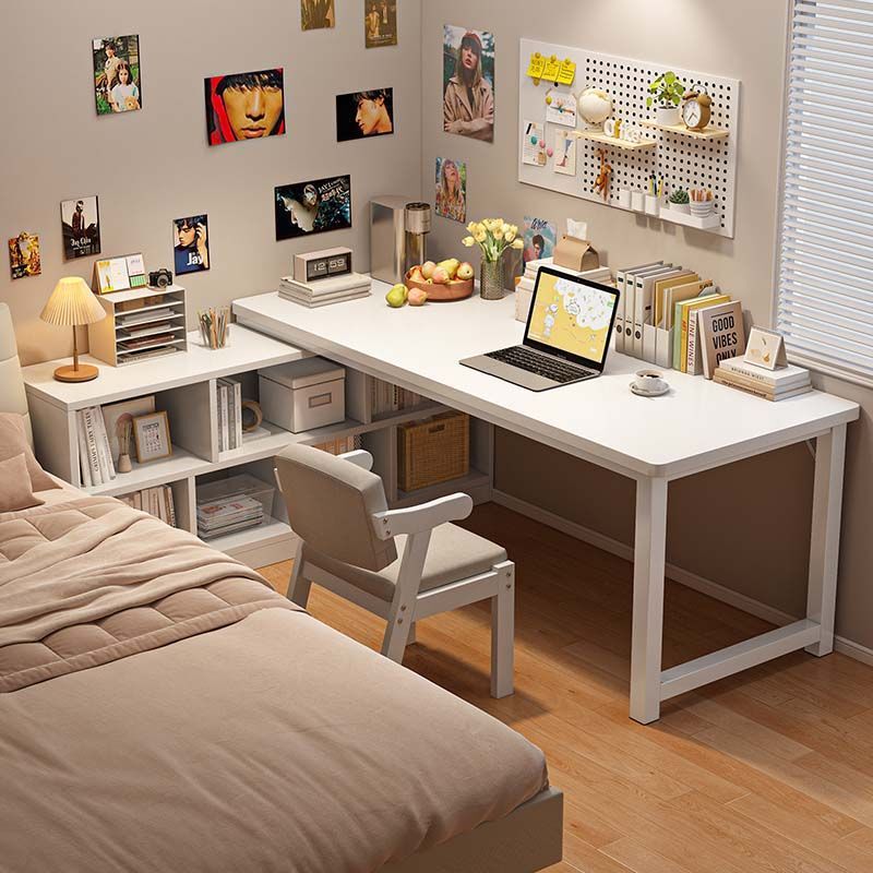 Cream-Style Desk with Integrated Bookshelf, L-Shaped Corner Computer Desk for Home Use, Student Study Desk, Small Apartment Storage