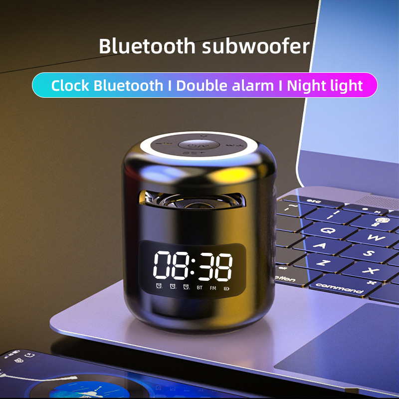 new pattern Cross border Bluetooth loudspeaker box multi-function intelligence alarm clock Mirror digital display Clock JM01 loudspeaker box Cylinder gift