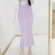 韩国东大门紧身显瘦性感高腰包臀显身材鱼尾半身裙浅紫色长款女潮