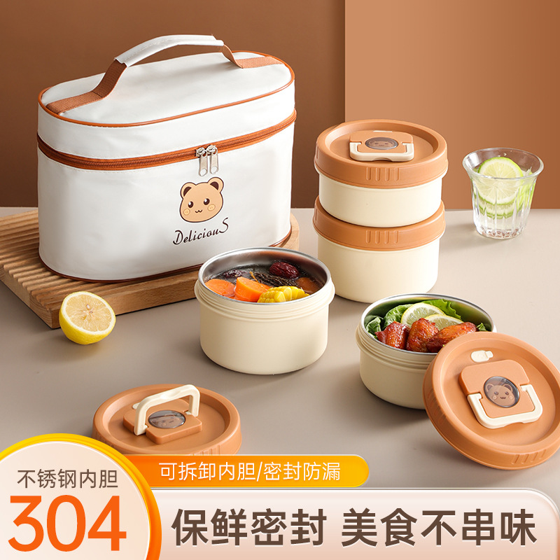 A06 microondas cocina de almuerzo 304 aislamiento de acero inoxidable caja de almuerzo de calentamiento de microondas estudiantes de oficina sellado caja de almuerzo