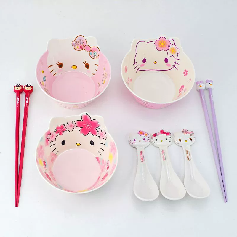 Суповая чашка (Sanrio Hello Kitty) 550 мл, милая розовая мультяшная посуда набор