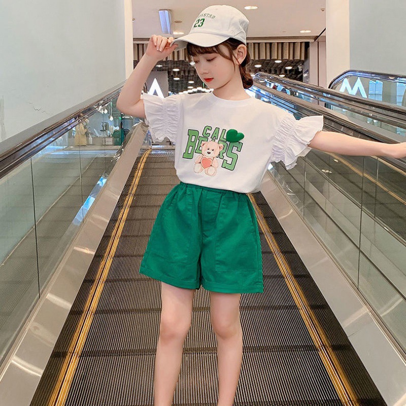 Children's Clothing Girls' suit Girls' Summer Clothing Short-sleeved T-shirt Top Shorts Children's Sportswear Two-piece Set for Women