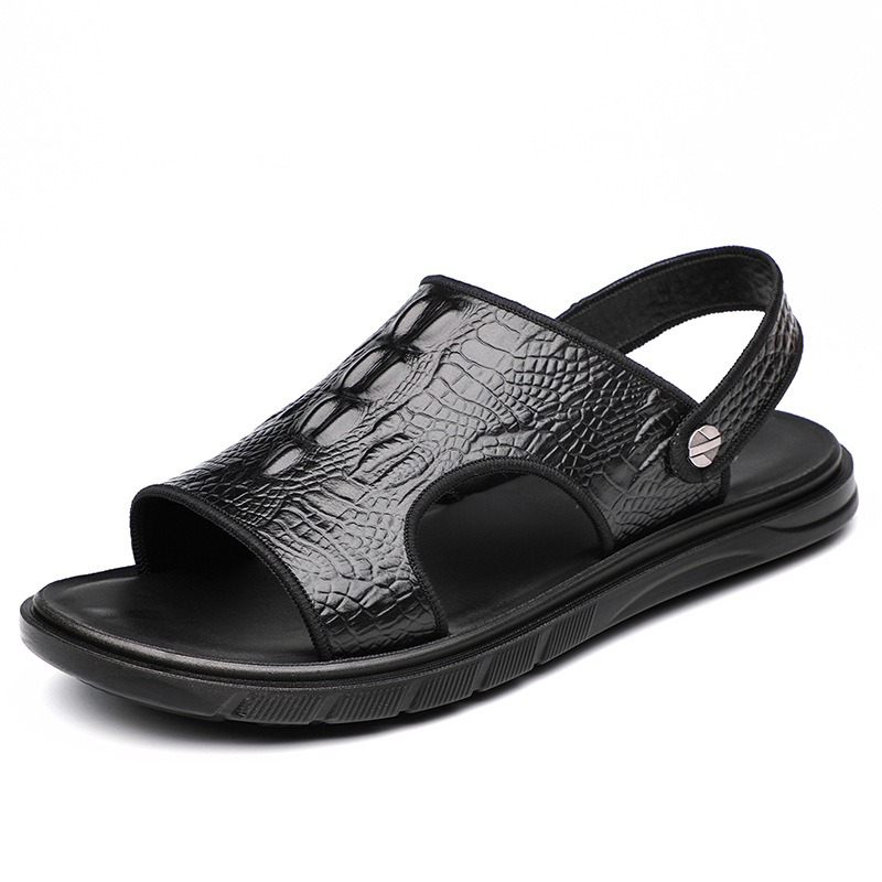 Verano de los nuevos hombres sandalias de cuero genuino zapatos de playa al aire libre patrón de cocodrilo sandalias de moda europea zapatos de los hombres ocasionales de mediana edad
