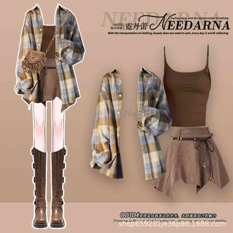 Desert Travel Outfit Western Short Skirt Early Autumn Women's Melard Wasteland Style Shirt Vest Suspender Suit