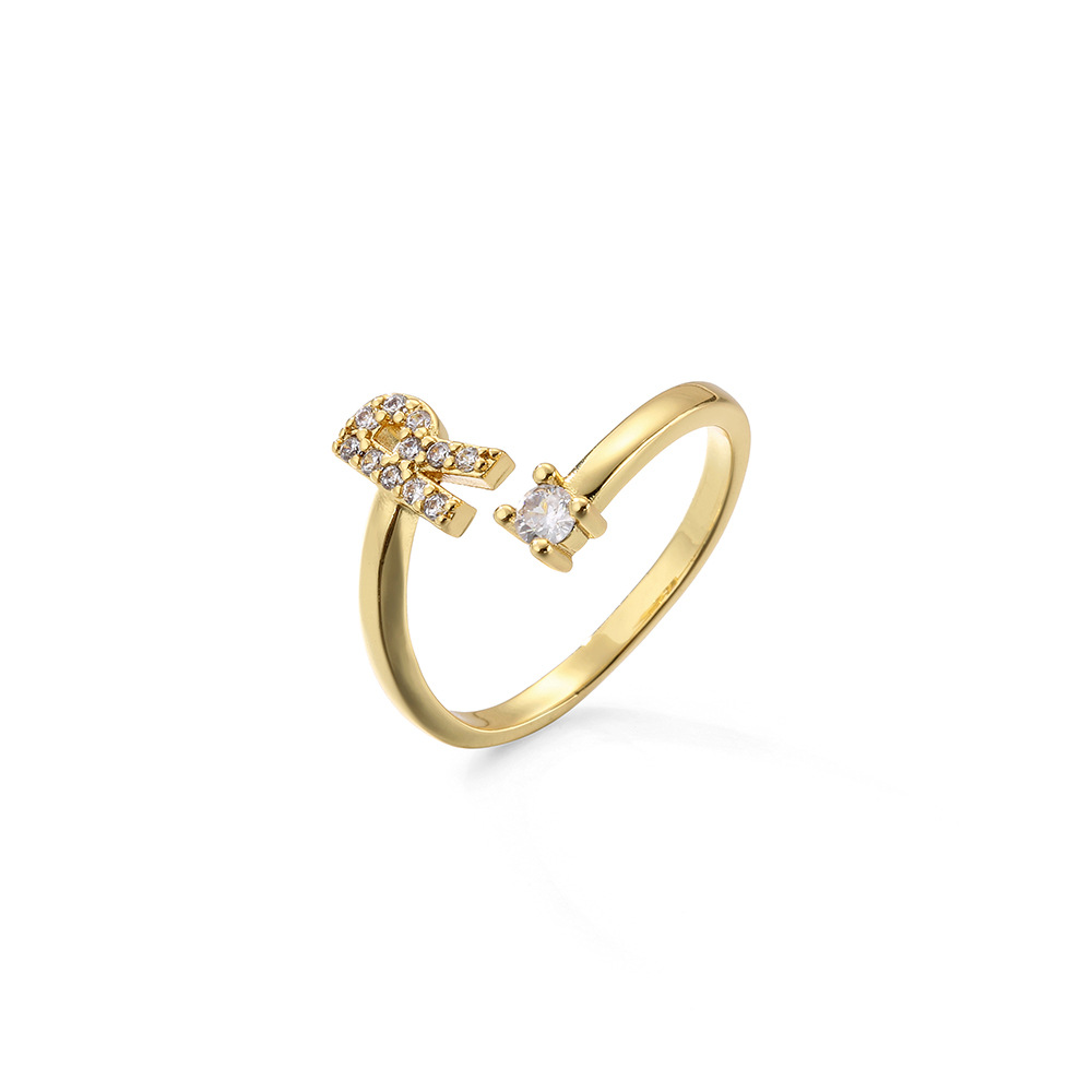 2g Weight Travel Occasion Copper Material Letter Pattern Women'S Gender Plating Design White, Gold Color Wholesale New Micro-inlaid Letter Zircon Copper Open Ring Nihaojewelry 9