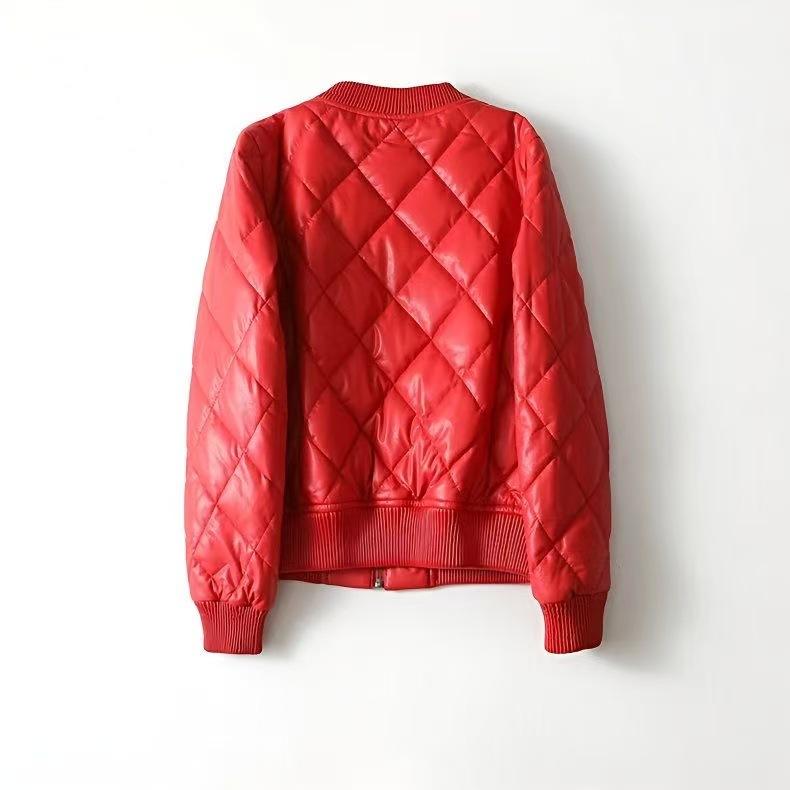 Down Jacket Women's Genuine Leather Short Red Haining Fur White Duck down 2025 New Plus Size Goatskin Women's Leather Jacket