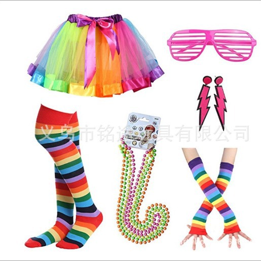 1980 vestido de fiesta de la muchacha despedida de soltero 80's traje Cosplay fuentes del partido