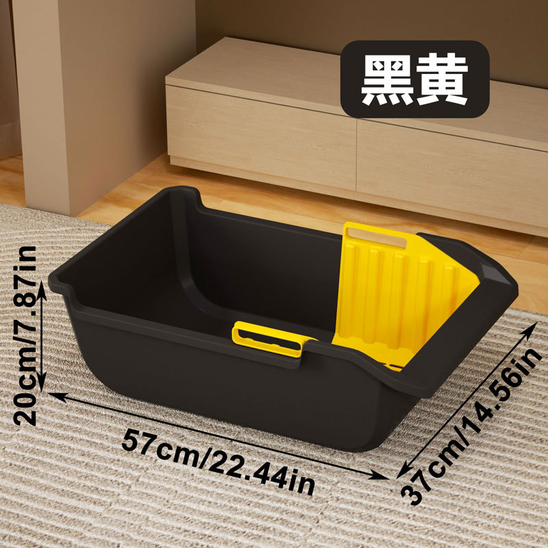 La caja de arena para gatos semicerrada de gran tamaño abierta con valla de elevación inodoro para gatos con pala para evitar salpicaduras externas.